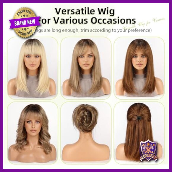 14 Inch Straight Layered Human Hair Wig with Bangs Lightweight